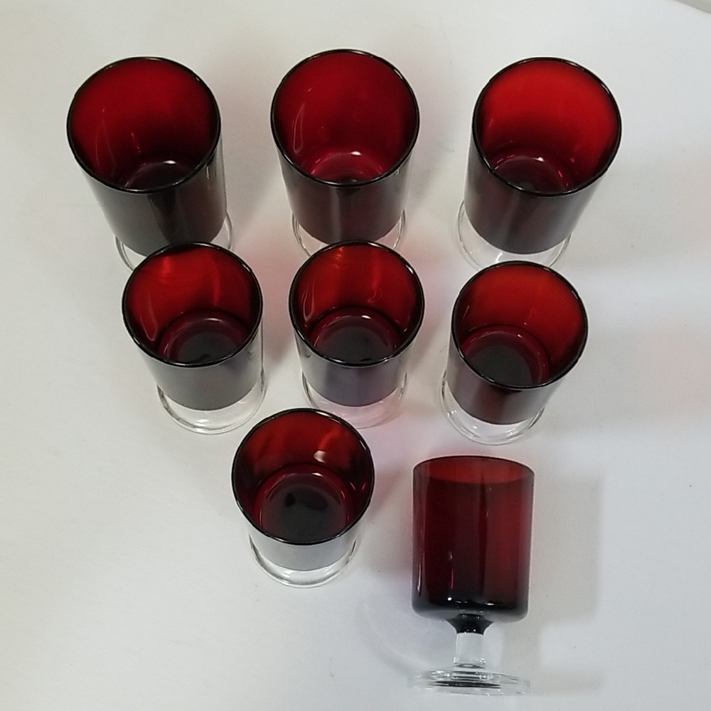 Mid Century Luminarc Ruby Red Stemmed Sherry Or Shot Glasses